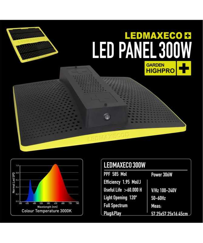 LEDMAX ECO 300W - LAMPA LED, PEŁNE SPEKTRUM 3000K, max 100x100cm, LEDY SAMSUNG, DO UPRAWY ROŚLIN, GARDEN HIGHPRO