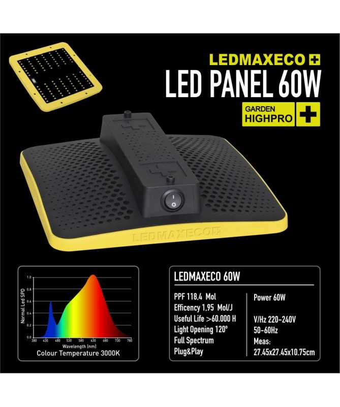 LEDMAX ECO 60W - LED LAMP, FULL LIGHT 3000K, max 60x60cm, SAMSUNG LM282B, FOR PLANT LIGHTING, GARDEN HIGHPRO