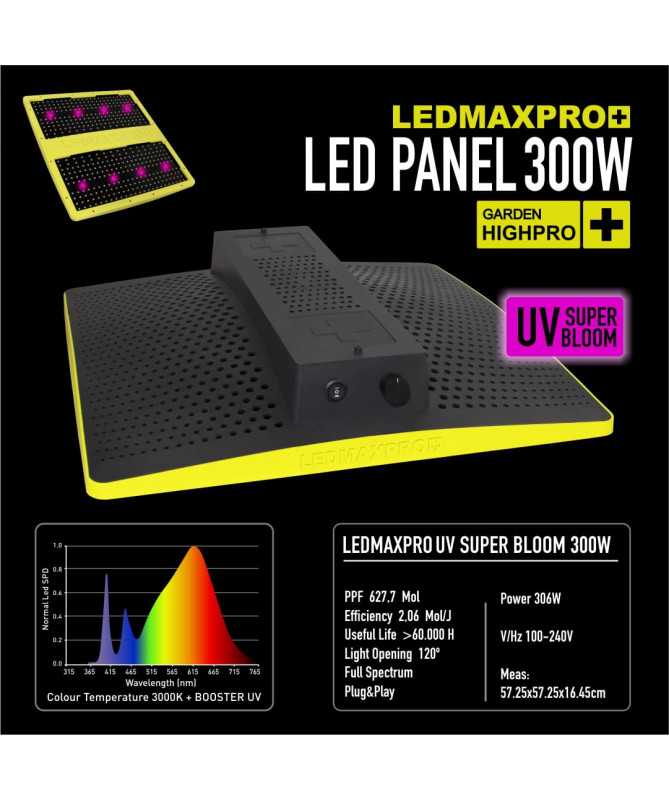 LEDMAX PRO 300W + UV, LAMPA LED, PEŁNE SPEKTRUM 3000K, max 100x100cm,