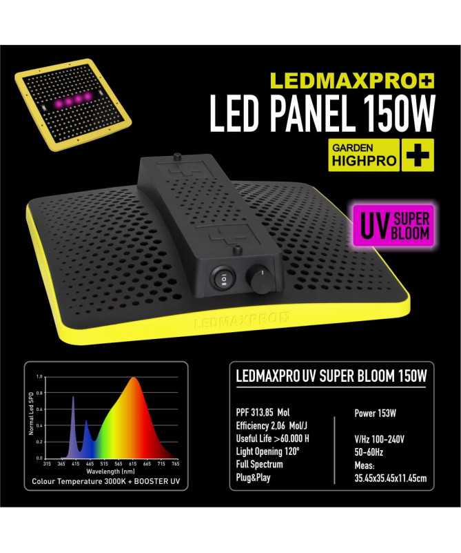 LEDMAX PRO 150W + UV, LAMPA LED, PEŁNE SPEKTRUM 3000K, max 80x80cm, LEDY SAMSUNG, REGULACJA MOCY