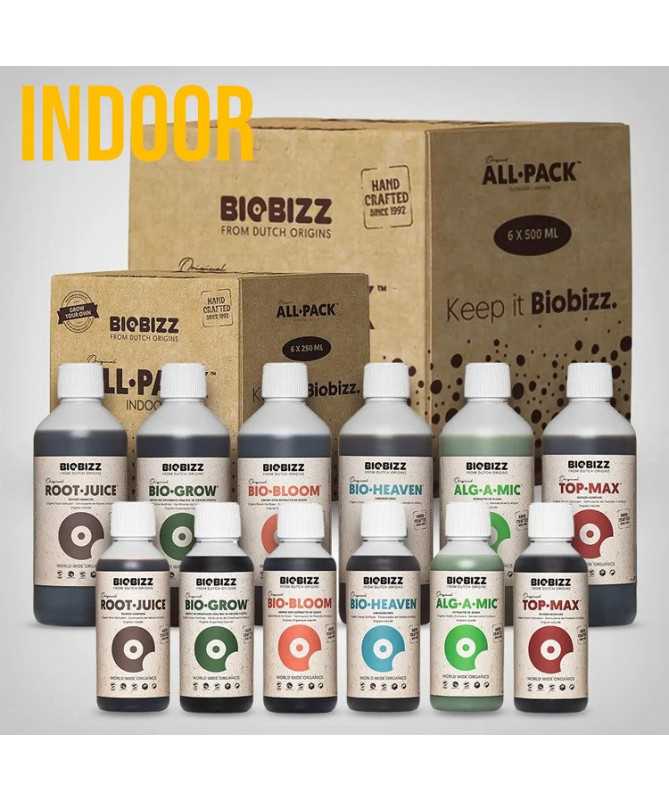 ALL-PACK INDOOR 6x250ml – KOMPLETTES SET NATÜRLICHER DÜNGEMITTEL UND STIMULATOREN, BIOBIZZ