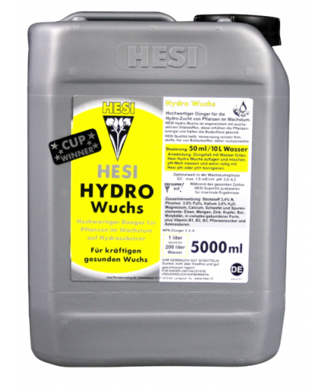 Hesi Hydro Growth 5 l – Dünger für die Wachstumsphase in der Hydrokultur – 1 – Hydro Growth enthält entsprechend mehr Stickstoff