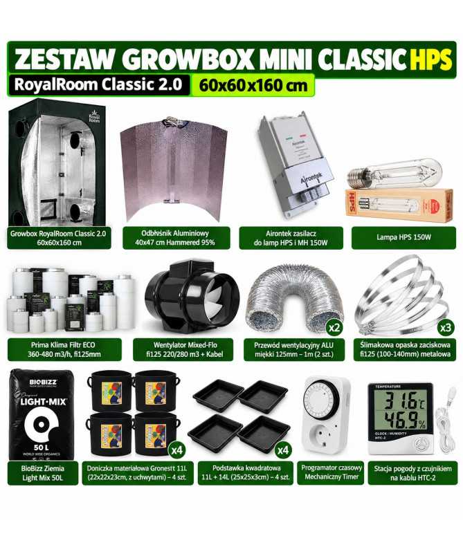 Zestaw Growbox Mini Classic 60x60x160 HPS Royal Zestaw Growbox Mini Classic 60x60x160 HPS Royal