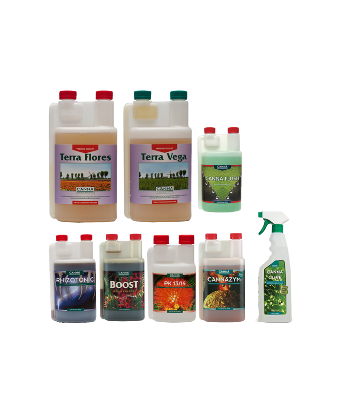 Canna Terra Starter Kit für Wachstum und Blüte+ Canna Cure + Canna Flush für Erde