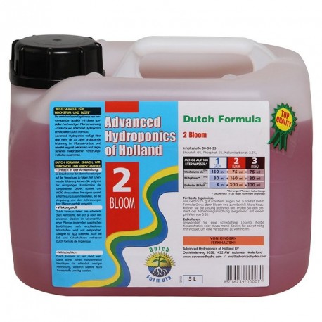 DUTCH FORMULA 2 BLOOM 5L BLOOM FERTILIZER - ADVANCED HYDROPONICS OF HOLLAND