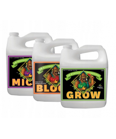 Sada Advanced Nutrients 3 x 10l Grow Micro Bloom - 1 - 5 v 1 Grow, Micro a Bloom jsou základní živiny pro pěstitele.