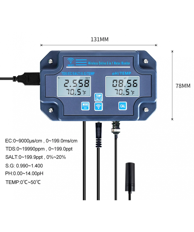 MONITOR PH/EC/TDS/TEMPERATURA WI-FI