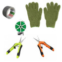 Scissors, gardening wire, tape